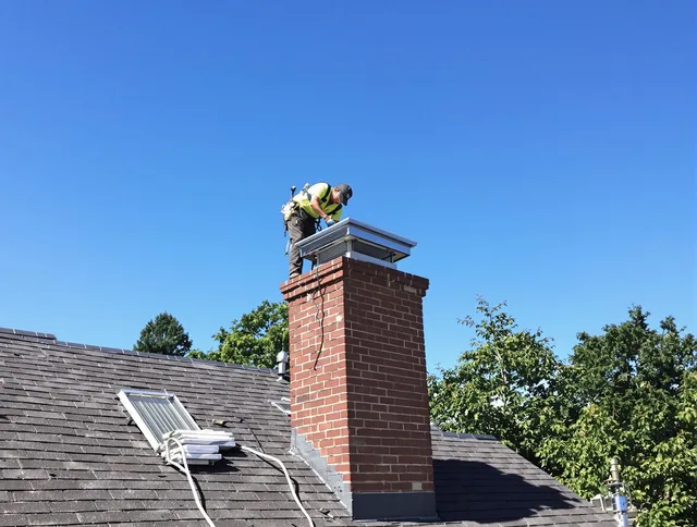 Westlake Chimney Sweep technician measuring a chimney cap in Westlake, OH