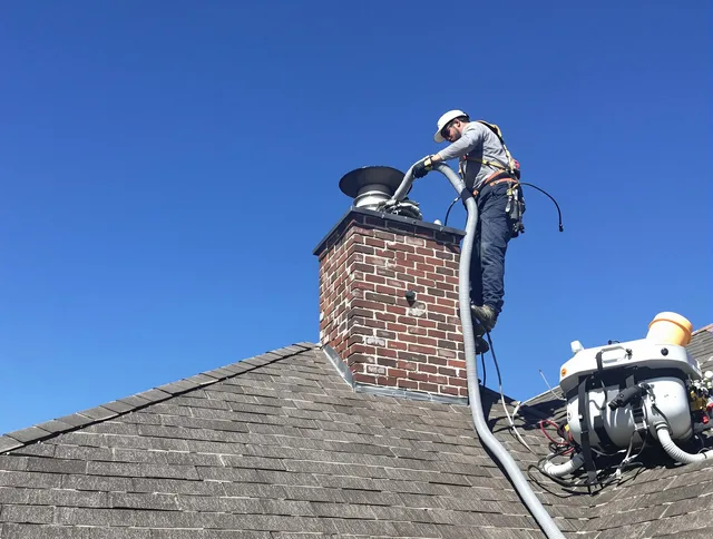 Dedicated Westlake Chimney Sweep team member cleaning a chimney in Westlake, OH