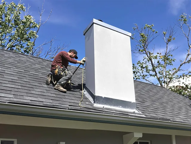 Westlake Chimney Sweep team member finishing chimney construction in Westlake, OH
