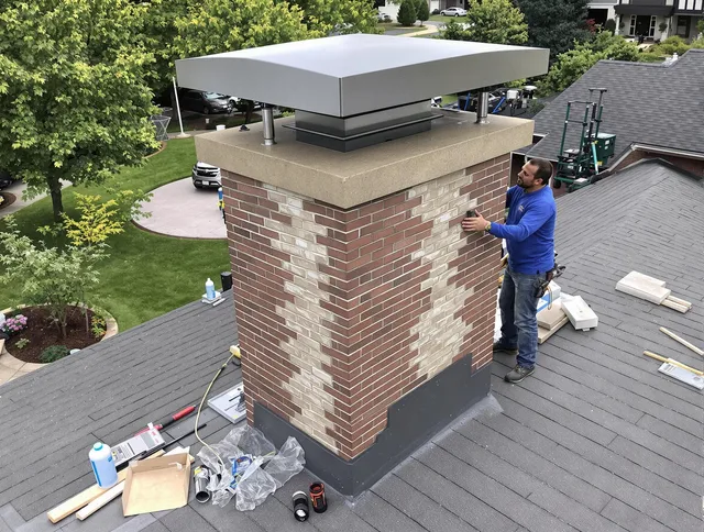 Westlake Chimney Sweep team working on a custom chimney remodel in Westlake, OH